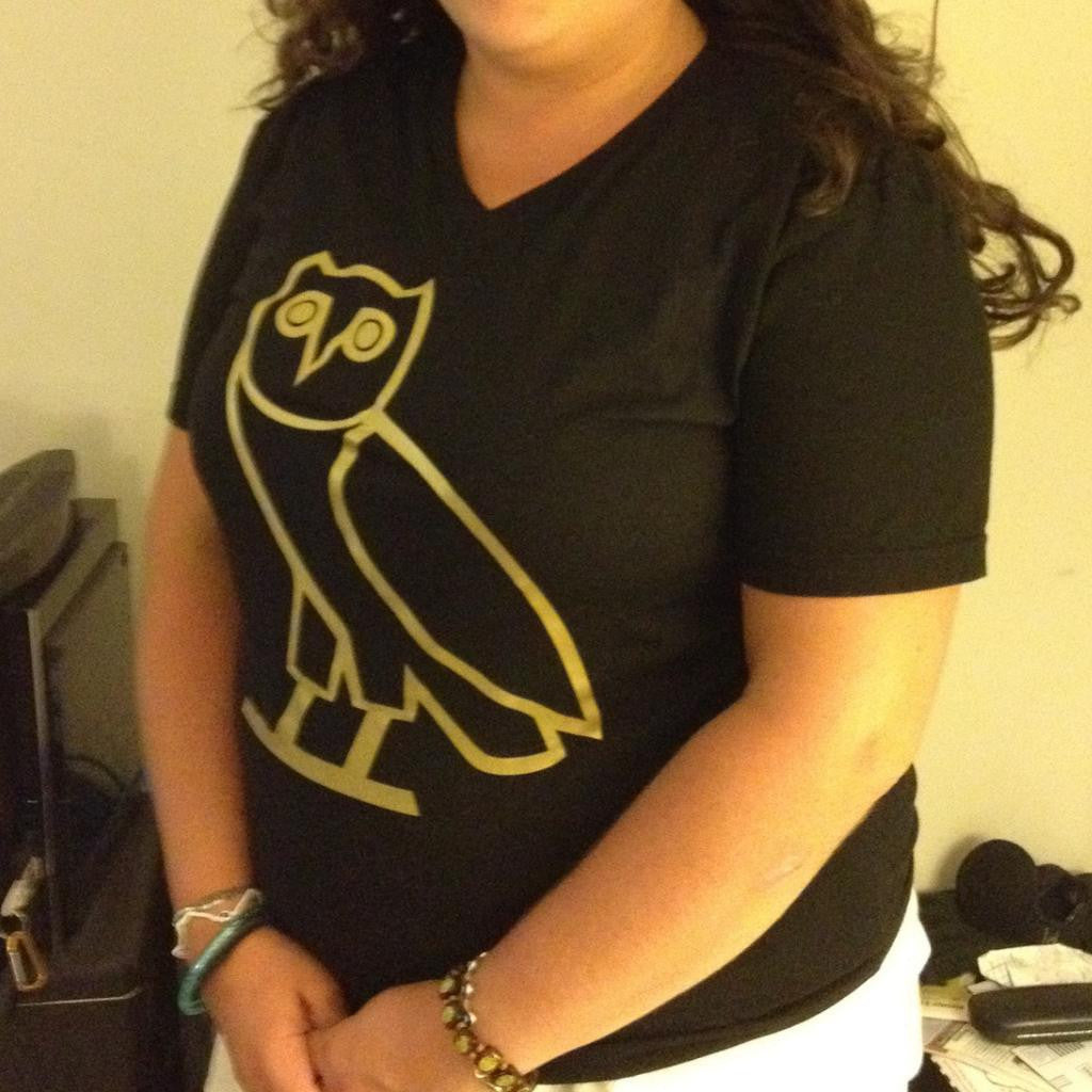 Ovo Drake October's Very Own Ovoxo Owl Gang Girls Tshirt: Classic Gold Print on Black Womens Tshirt - TshirtNow.net - 1