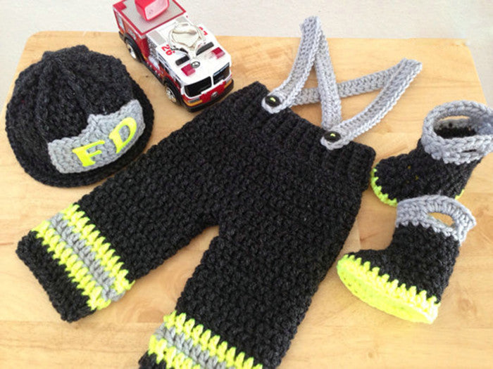 Newborn Infant Firefighter Baby Bunkers Handmade Crochet Knitted Costume - TshirtNow.net - 6
