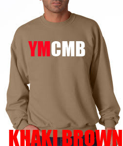 Ymcmb Crewneck Sweatshirt: Khaki Brown With Red and White Print - TshirtNow.net