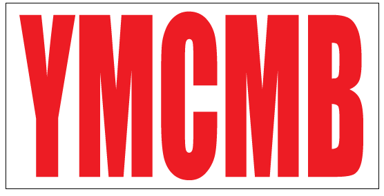 YMCMB Decal: 3.75" x 7.5" Red Print on White Background Vinyl - TshirtNow.net