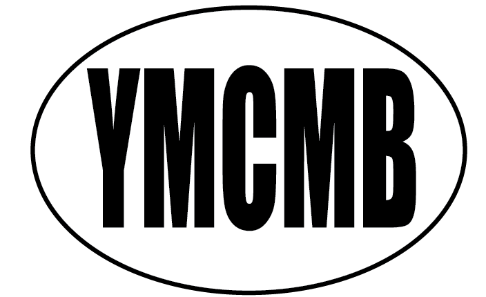 YMCMB Oval Decal: 5.5" X 3.4" Black YMCMB Print on White Oval Background Vinyl - TshirtNow.net