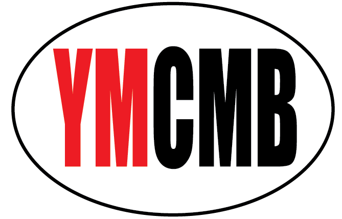 YMCMB Oval Decal: 5.5" X 3.4" Red & Black YMCMB Print on White Oval Background Vinyl - TshirtNow.net