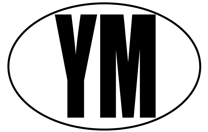 YMCMB Oval Decal: 5.5" X 3.4" Black YM Print on White Oval Background Vinyl - TshirtNow.net