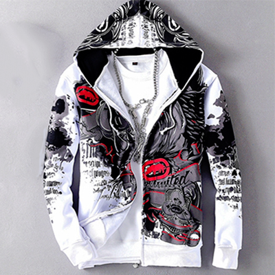 White and Red Allover 3D Print Hip Hop Hoodie