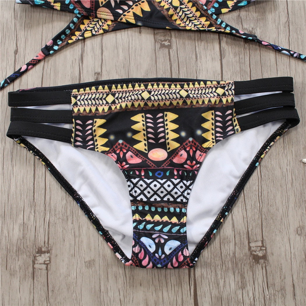 Sexy Padded Bandage Strappy Aztec String Bikini and Beachwear Swimsuit