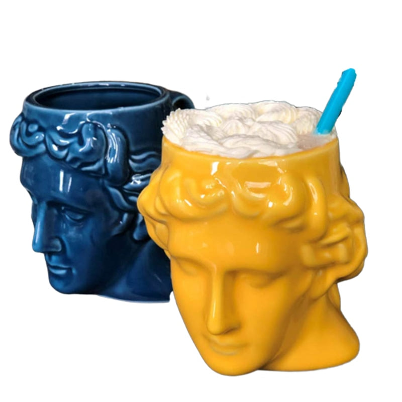Limited Edition Apollo David Head Sculptured 3D Ceramic Milk/Coffee/Tea Mugs
