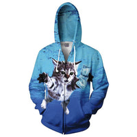 Thumbnail for Nirvana Nevermind Kitty 3D Print Zippered Hoodie