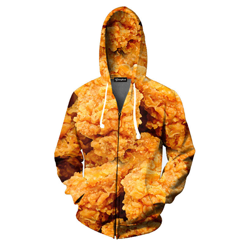 Fried Chicken Allover 3D Print Zippered Hoodie