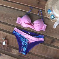 Thumbnail for Riseado Push Up Yellow Bikini Set Patchwork Swimsuits