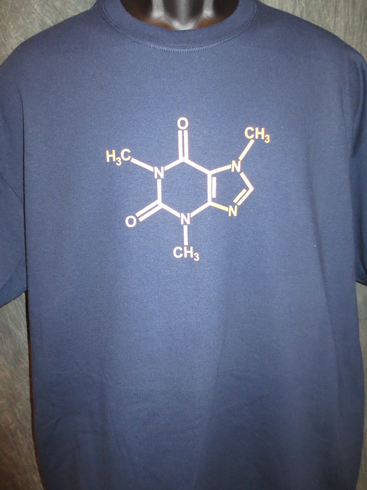 Caffeine Molecule Navy Blue Tshirt With Yellow Print - TshirtNow.net - 3
