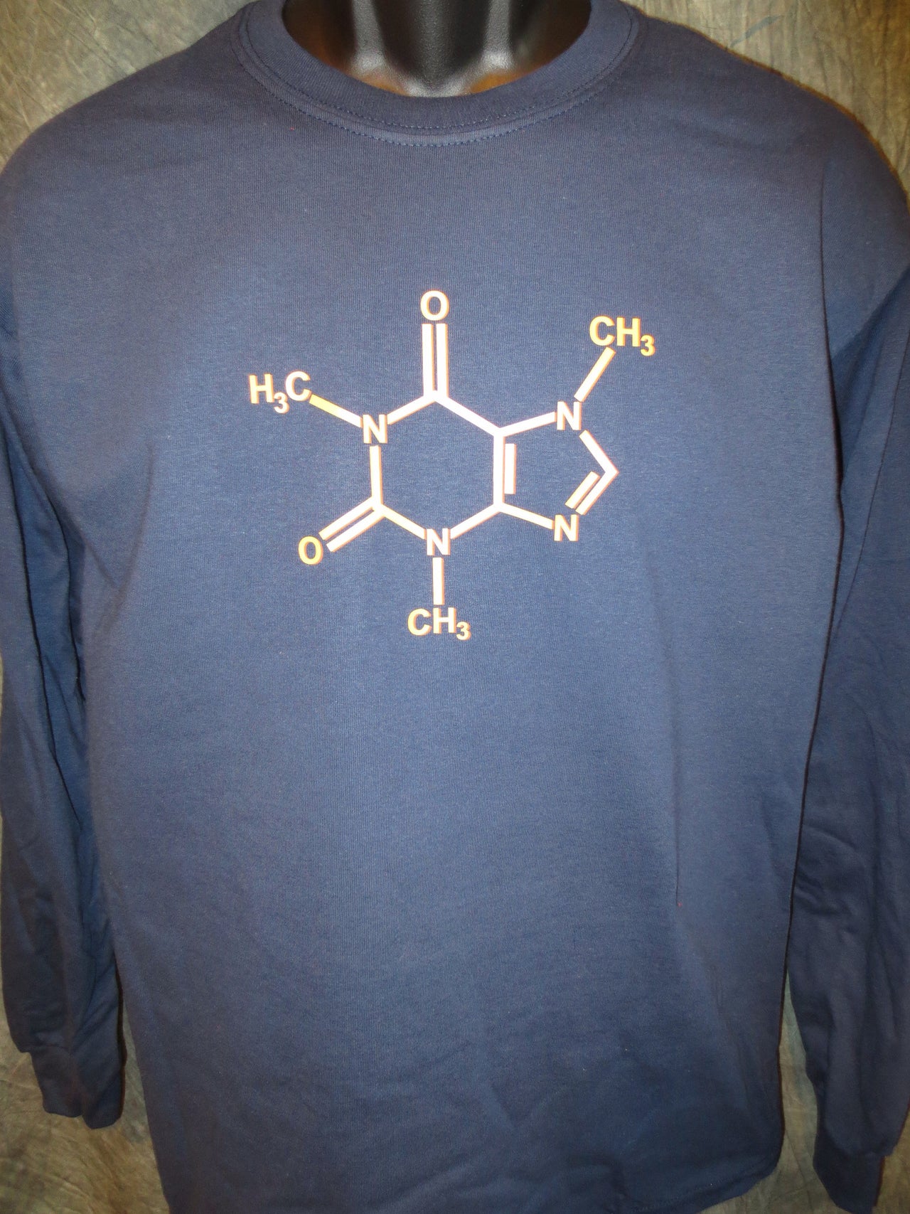 Caffeine Molecule Navy Blue Tshirt With Yellow Print - TshirtNow.net - 5