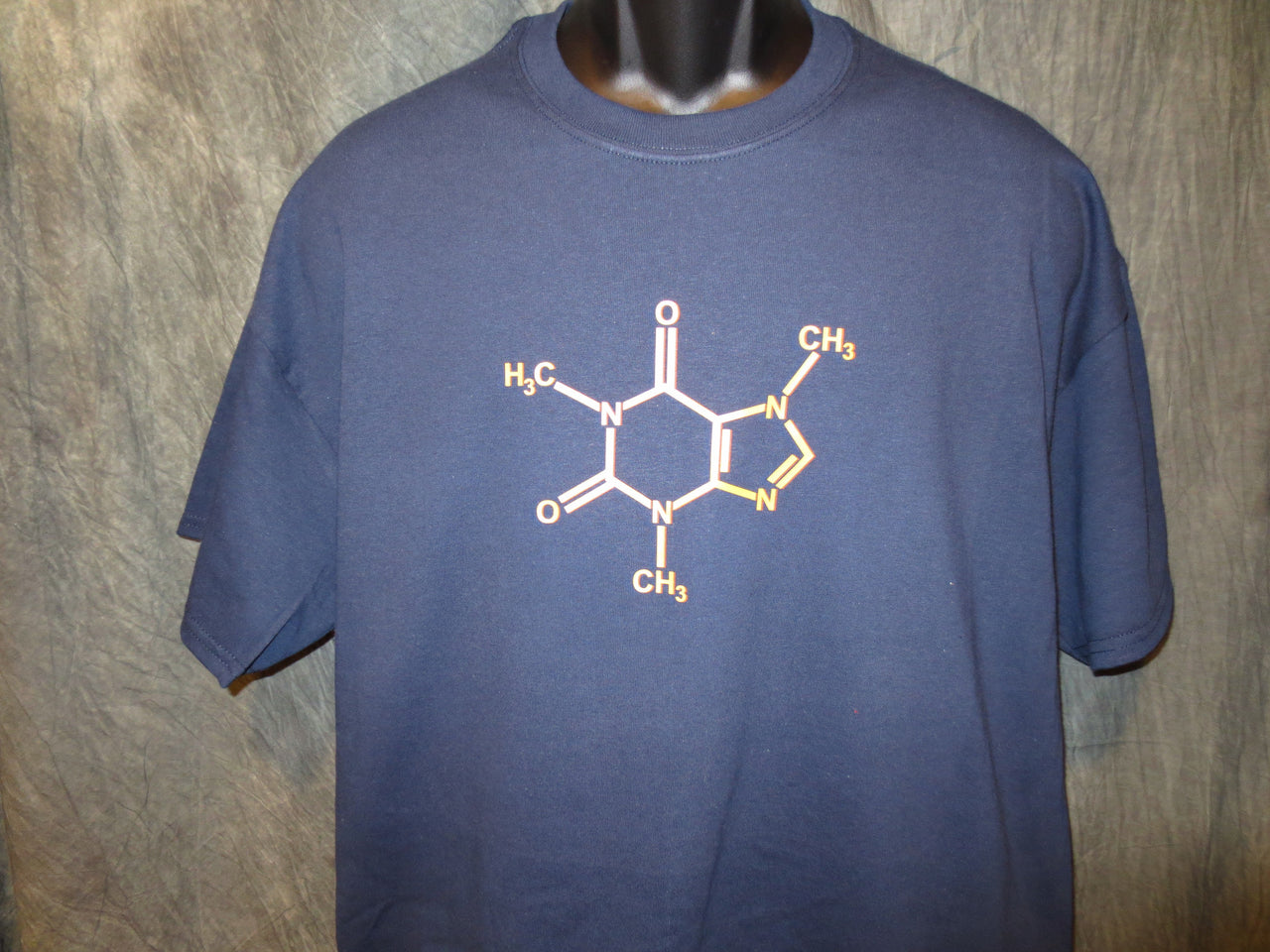 Caffeine Molecule Navy Blue Tshirt With Yellow Print - TshirtNow.net - 2