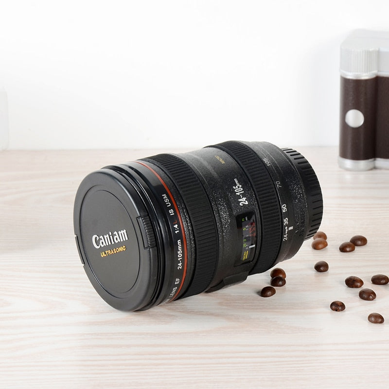 Hard Plastic Coffee/Tea Mug alike SLR Camera Lens 24 105mm 1:1 Scale with openable lid
