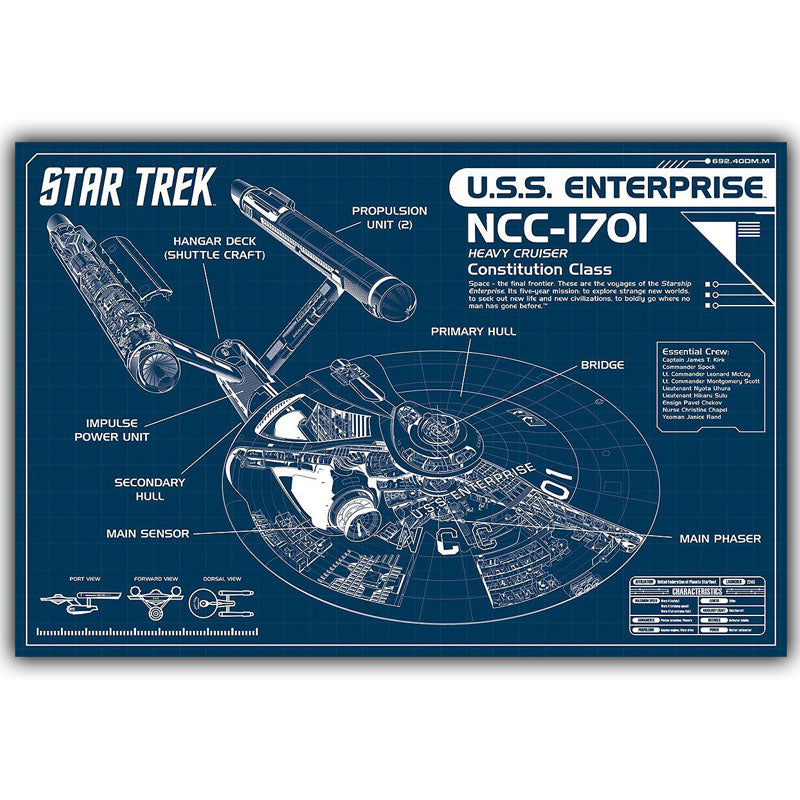 Star Trek Starship Enterprise NCC-1701 Blueprints Silk Poster Art Print Wall Art
