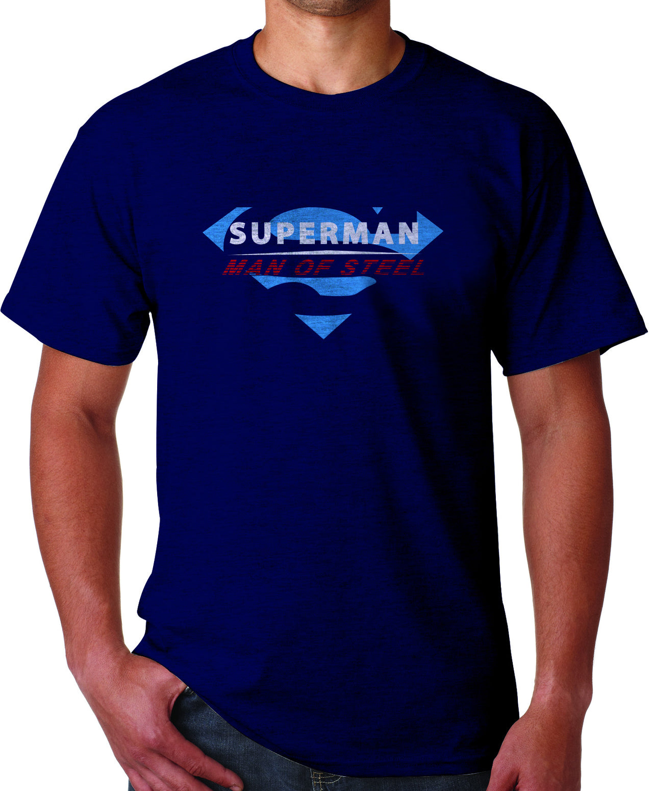 Superman Man of Steel Logo on Navy Colored tshirt for Men - TshirtNow.net - 1