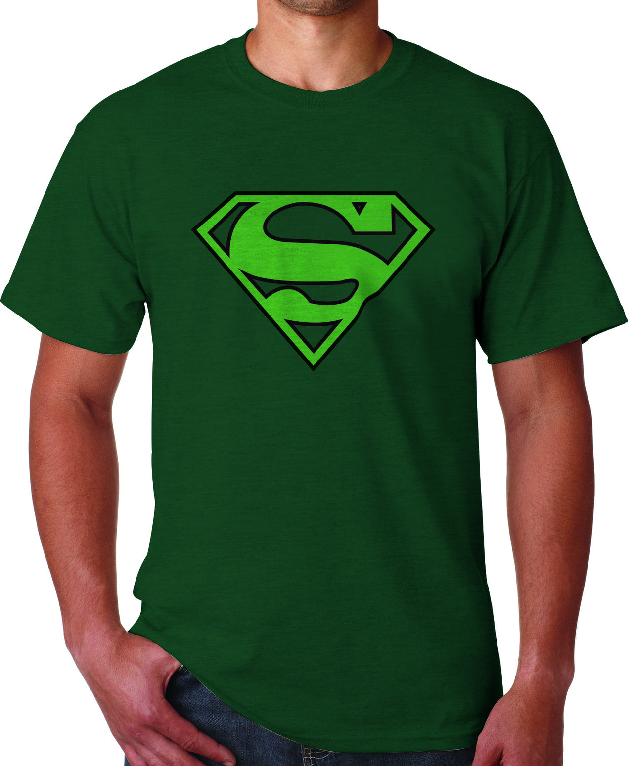 Superman Green Logo on Dark Green tshirt for Men - TshirtNow.net - 1