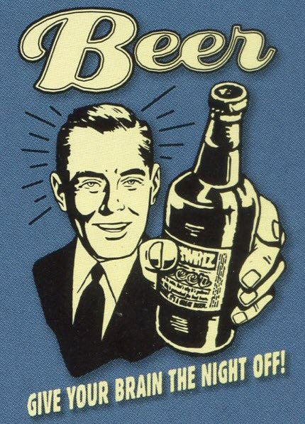 Beer: Give your brain the night off! Retro Spoof tshirt: Steel Blue Colored T-shirt - TshirtNow.net - 2
