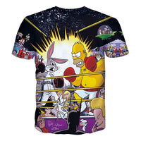 Thumbnail for Homer Simpson versus Bugs Bunny Animated Characters Allover Print Tshirt - TshirtNow.net - 2