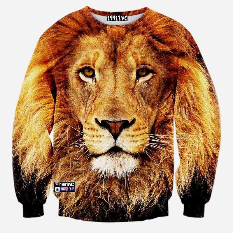 3D Allover Print Lion Face Crewneck Sweatshirt - TshirtNow.net - 1