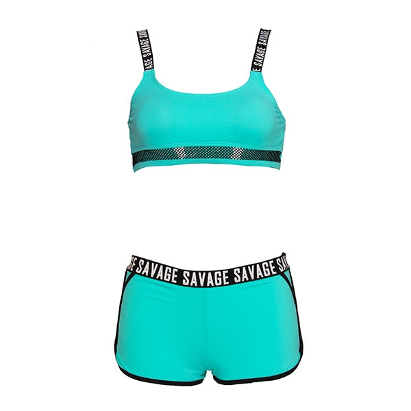 Mid-waist wire free Sport Swimsuit Bikinis Set